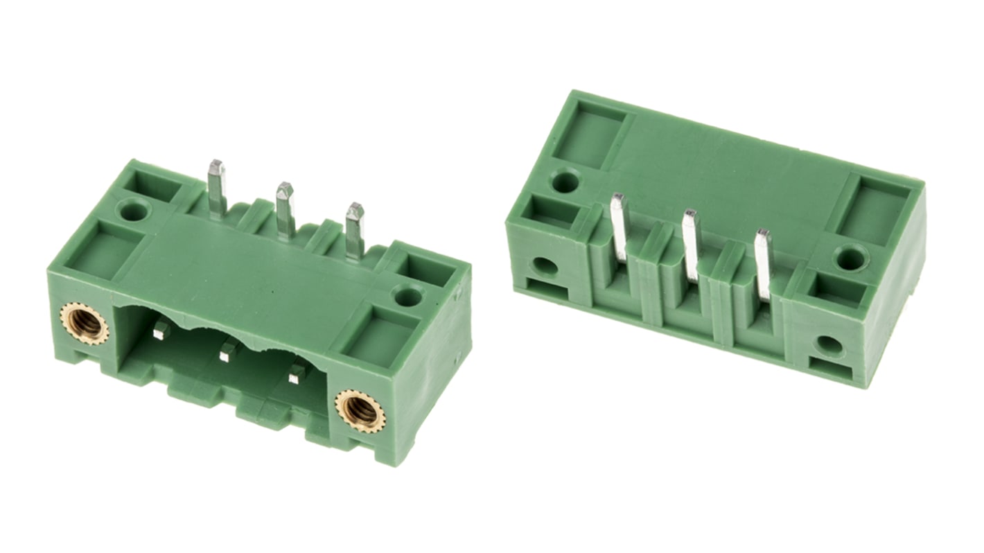 RS PRO Right Angle Through Hole PCB Terminal Block, 3 Contact(s), 5.0mm Pitch, 1 Row(s)