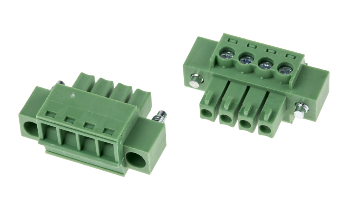 RS PRO 3.5mm Pitch 4 Way Pluggable Terminal Block, Plug, Through Hole, Screw Termination