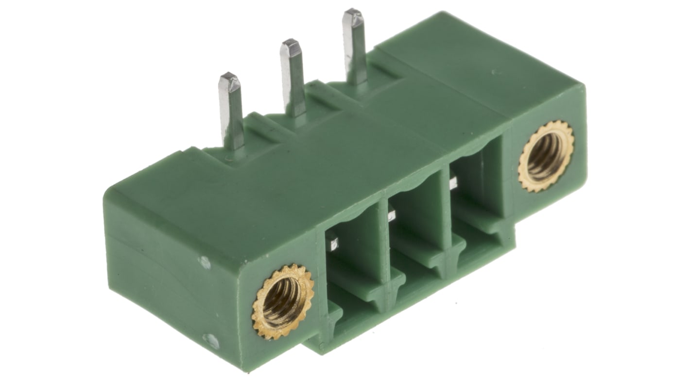 RS PRO, 3.81mm Pitch, 3 Way, Right Angle, Pluggable Terminal Block, Header, Through Hole, Solder Termination