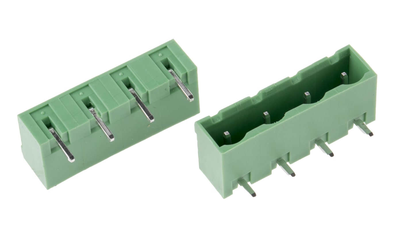 RS PRO, 7.62mm Pitch, 4 Way, Right Angle, Pluggable Terminal Block, Header, Through Hole, Solder Termination
