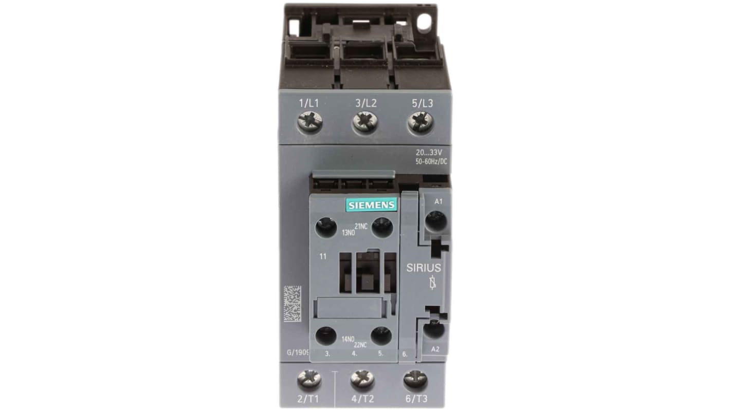 Siemens SIRIUS 3RT2 Leistungsschütz 20 → 33 V ac/dc-Spule, 3 -polig , 400 V ac / 80 A 37 kW 3 Schließer