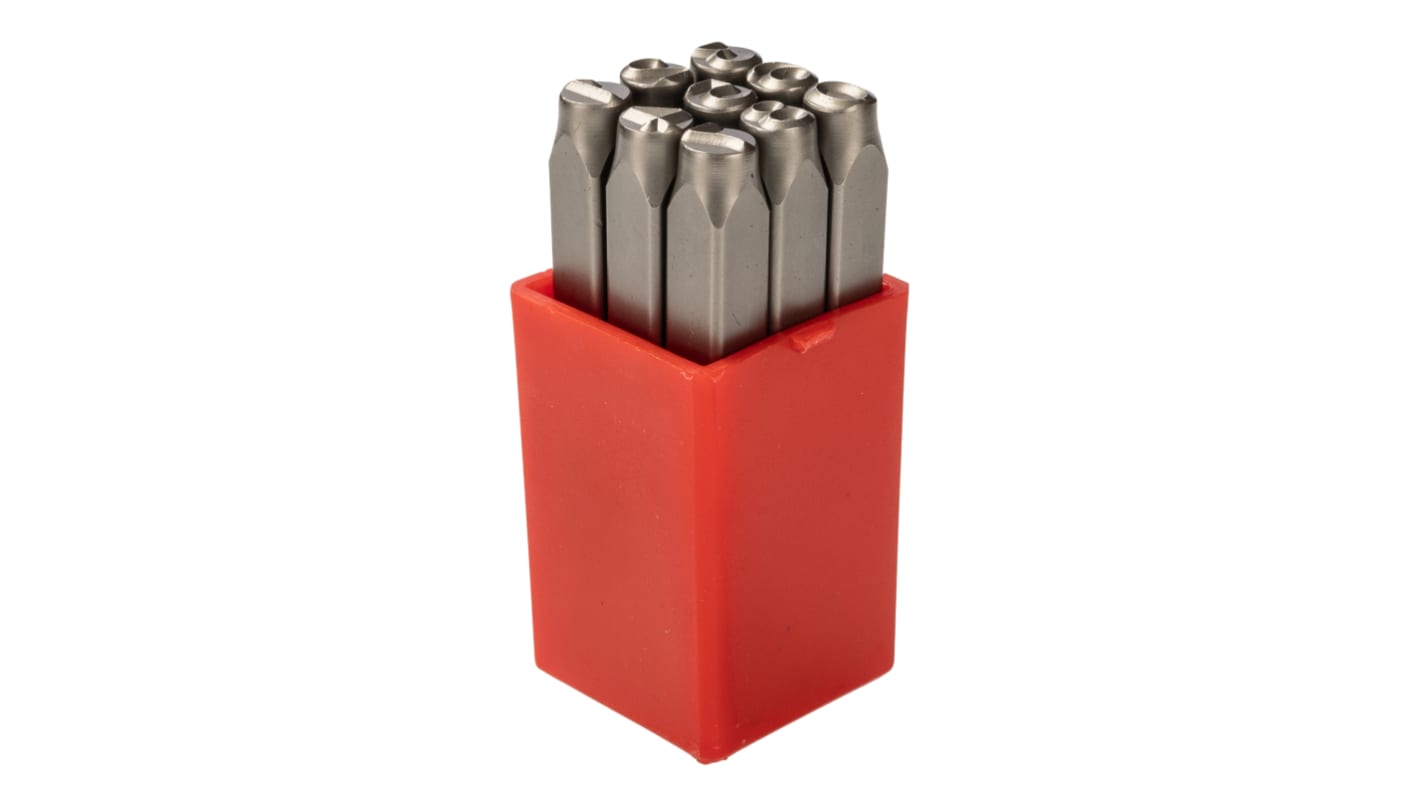 RS PRO 6mm x 9 Piece Engraving Number Punch Set, (0 → 8)