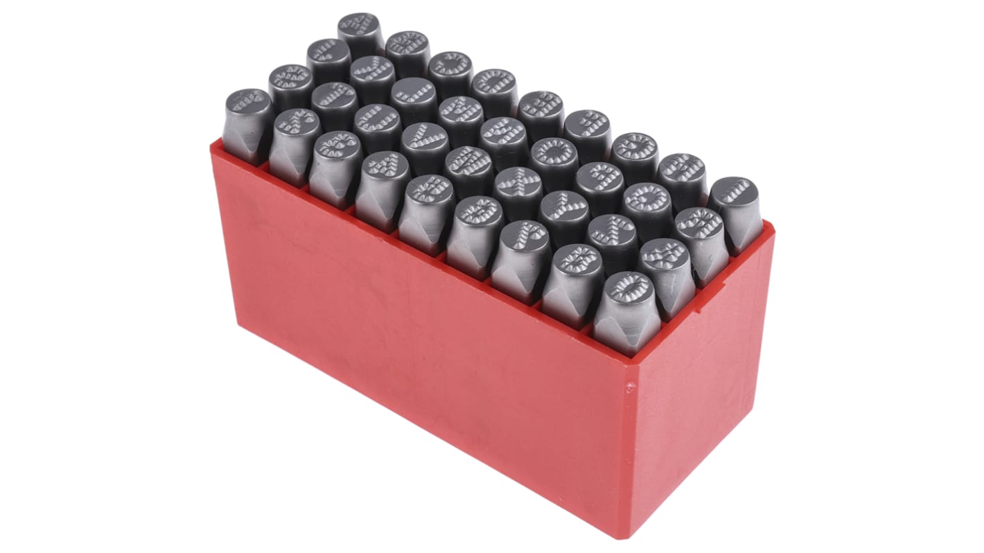 RS PRO 8mm x 36 Piece Engraving Letter Punch Set, (27 Pieces x Capital A → Z English Letter Dot Steel Stamp, 9