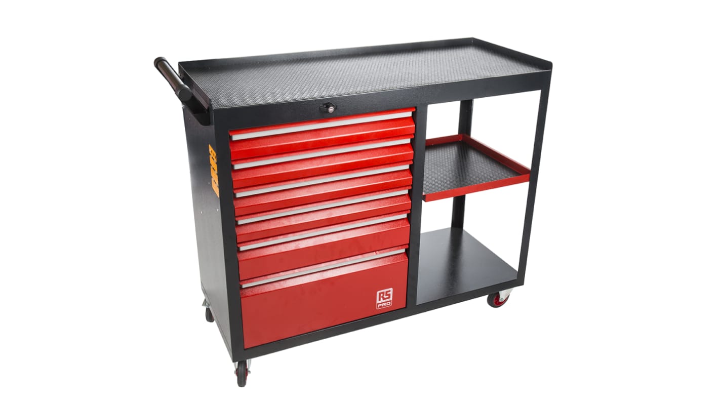 Armadietto mobile RS PRO serie con ruote in Acciaio, 6 cassetti, 980 x 1090 x 450mm