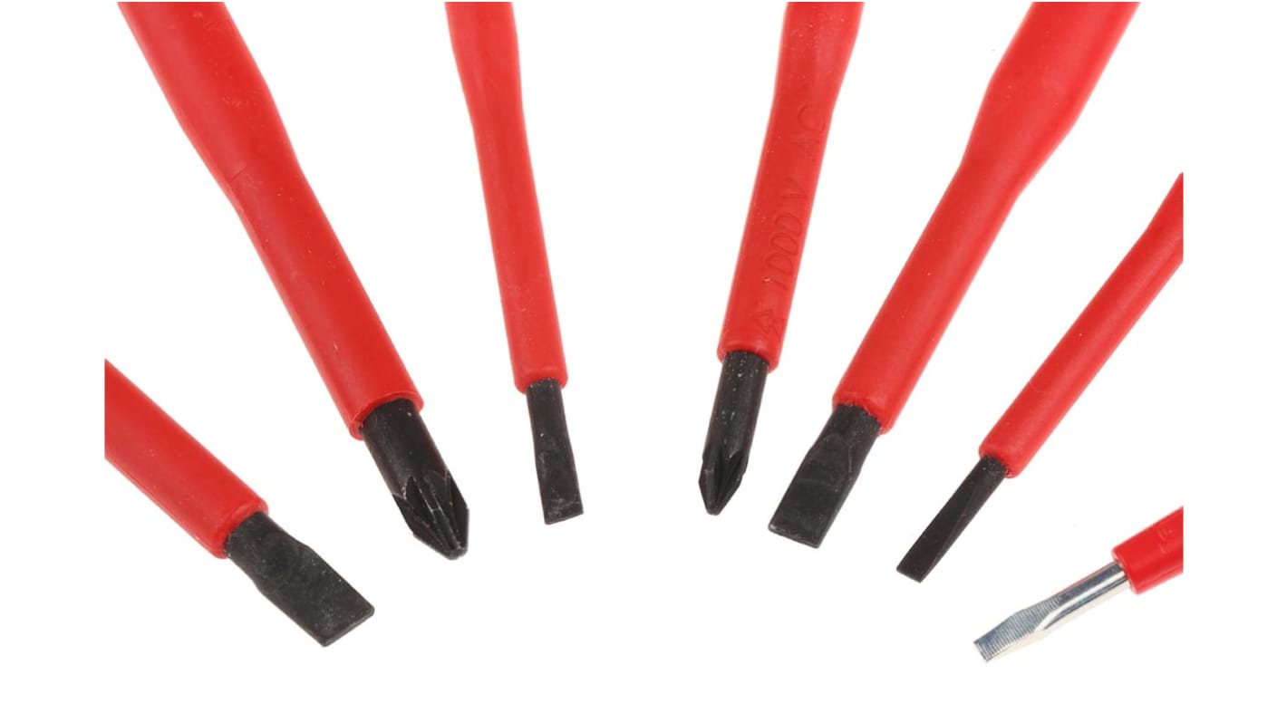 RS PRO Pozidriv; Slotted Insulated Screwdriver Set, 7-Piece