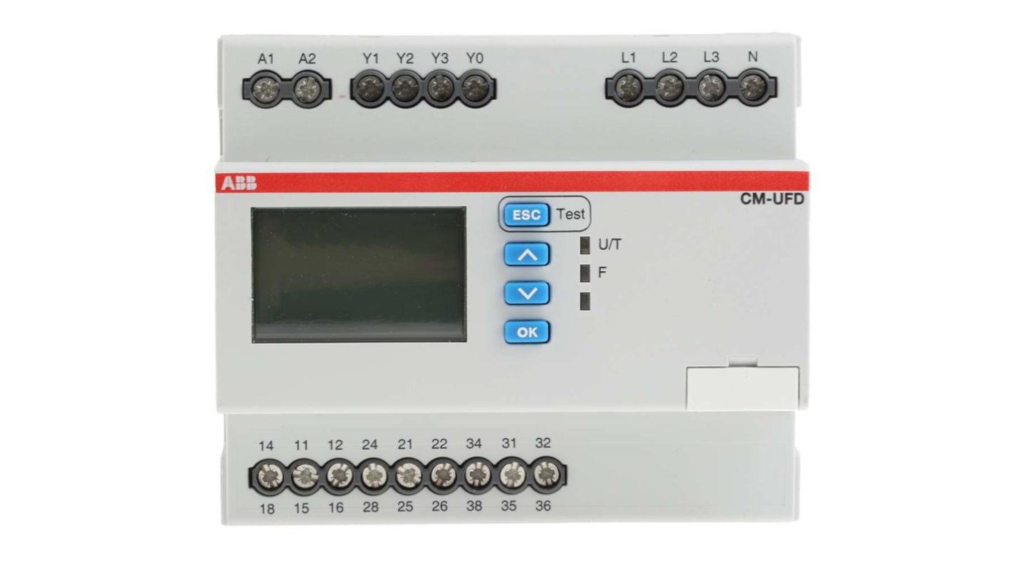 Relé de supervisión de Frecuencia, tensión ABB serie CM-UFD, SPDT, 1, 3 fases, para carril DIN