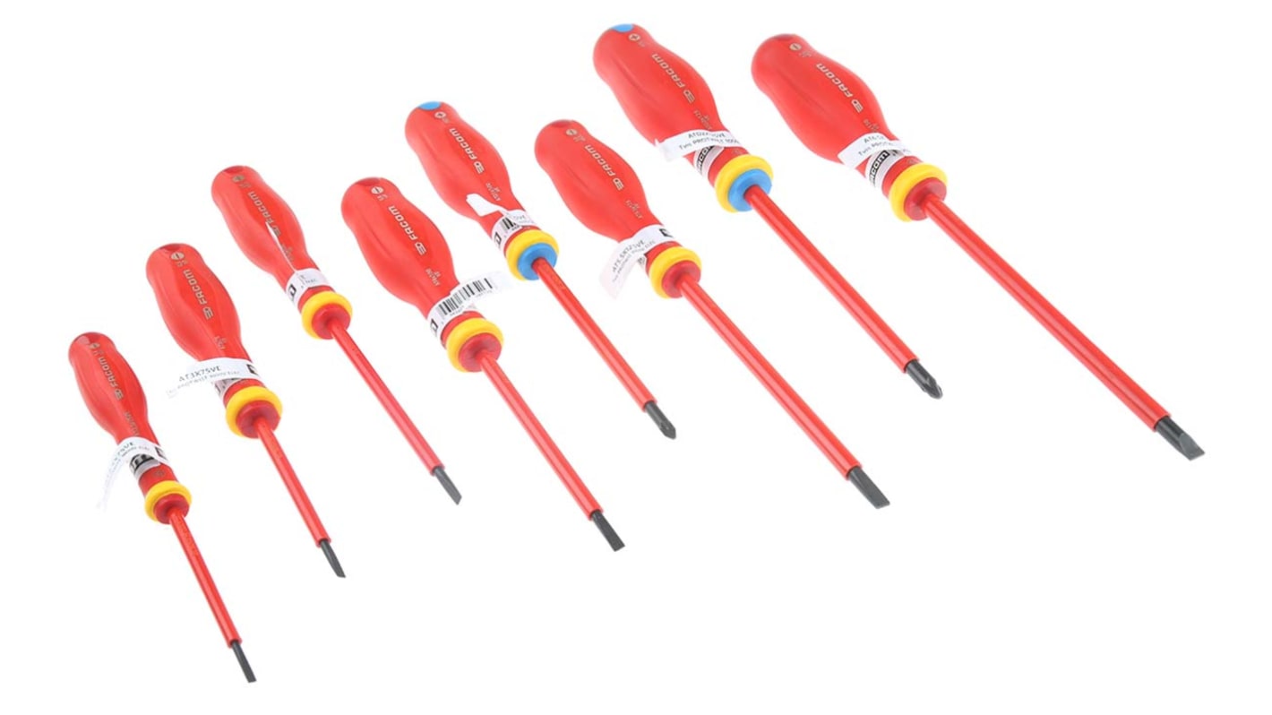 Facom Pozidriv; Slotted Insulated Screwdriver Set, 8-Piece