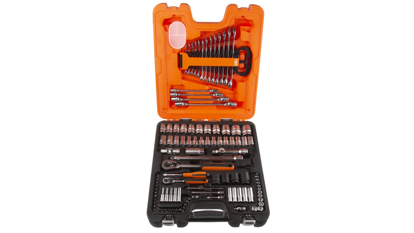 Bahco 108-Piece Metric 1/2 in; 1/4 in Deep Socket/Standard Socket/Spanner/Allen Key/Bit Set with Ratchet, 6 point;