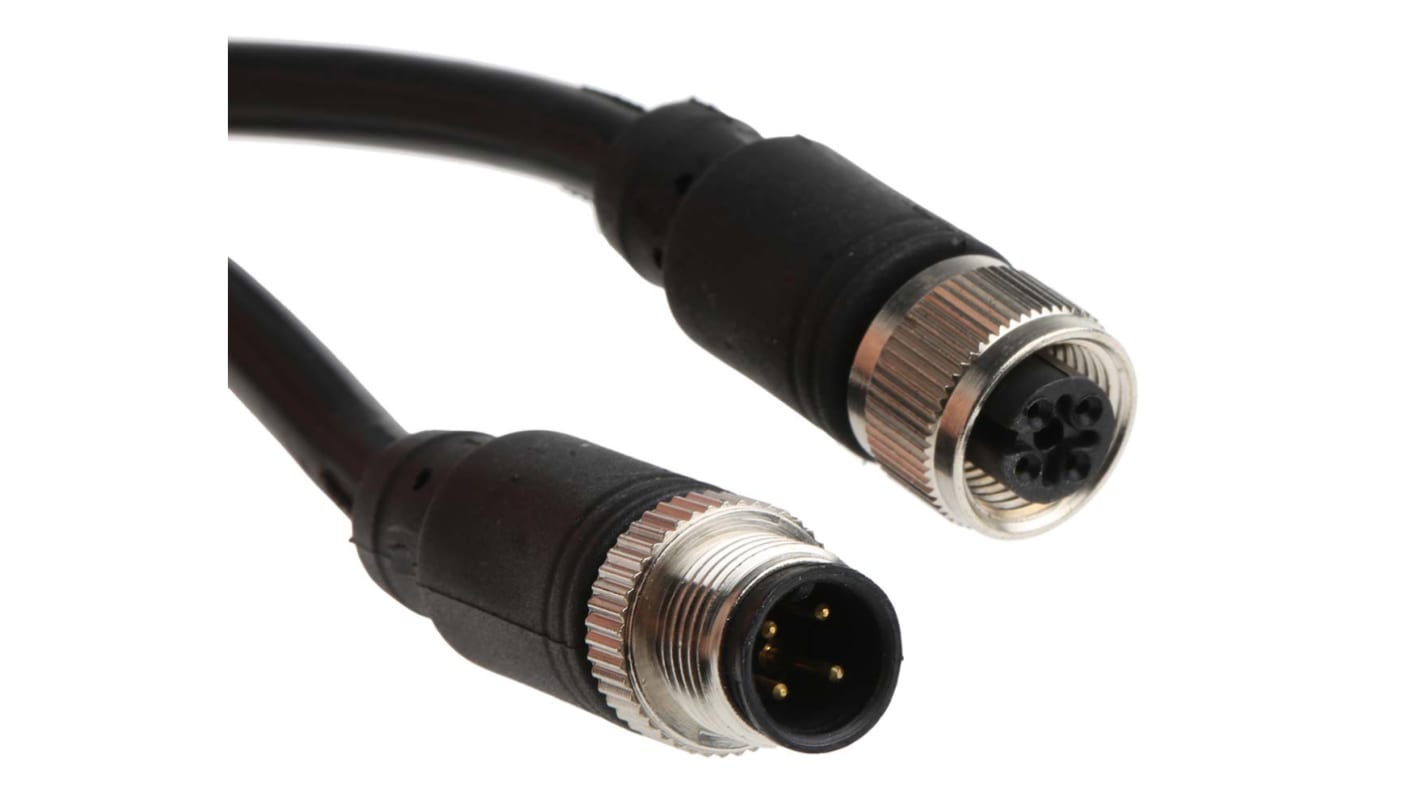 RS PRO Straight Female 4 way M12 to Straight Male 4 way M12 Sensor Actuator Cable, 5m