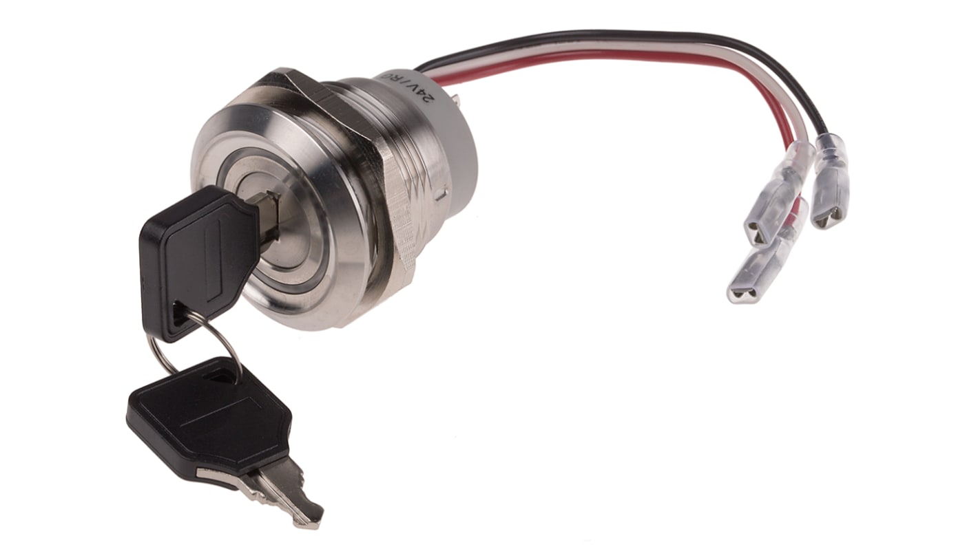 Interruptor de llave, IP40, DPDT, 5 A, 3 vías, -20 → +55°C