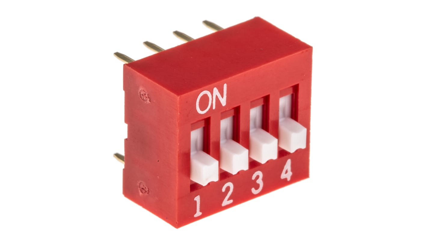 APEM 4 Way Through Hole DIP Switch SPST, Raised Actuator