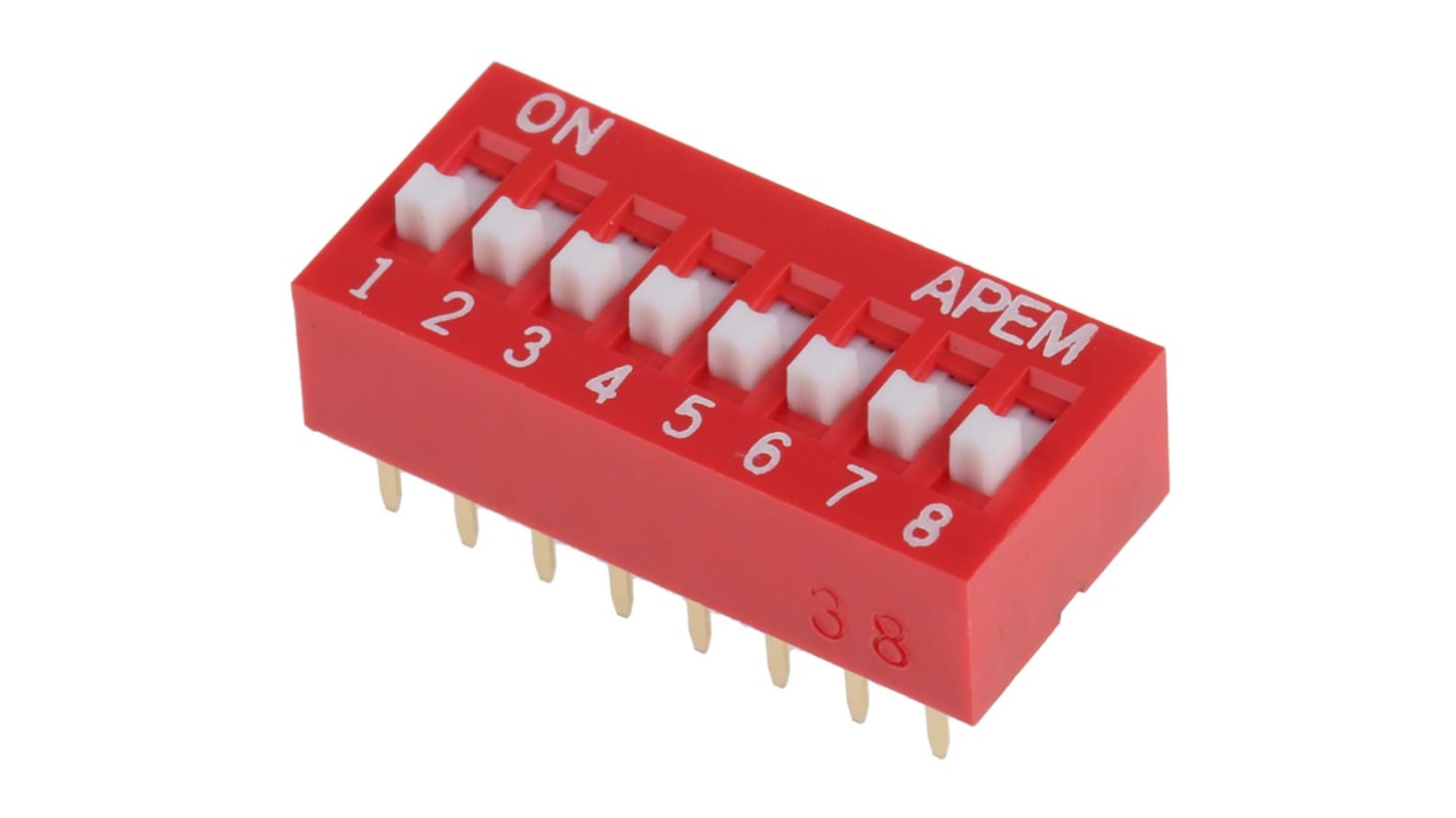 APEM 8 Way Through Hole DIP Switch SPST, Raised Actuator