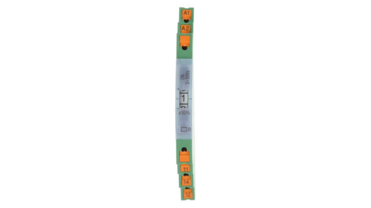 Phoenix Contact ETD-BL-1T-ON-300S-PT Series DIN Rail Mount Timer Relay, 2-Contact, 3 → 300s, 1-Function, SPDT