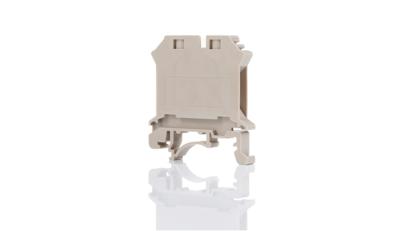 RS PRO Beige DIN Rail Terminal Block, 4mm², Single-Level, Screw Termination