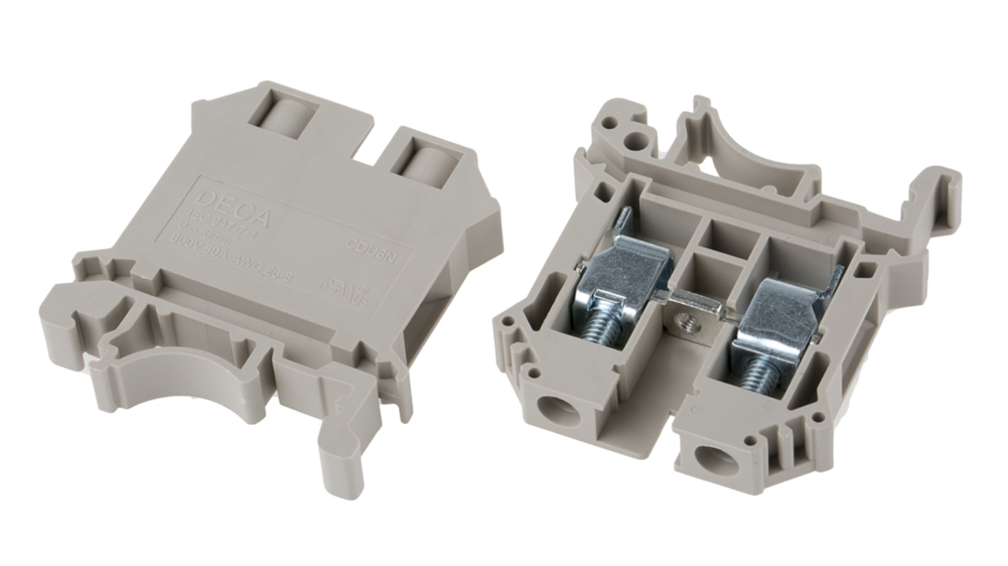 RS PRO Beige DIN Rail Terminal Block, 6mm², Single-Level, Screw Termination