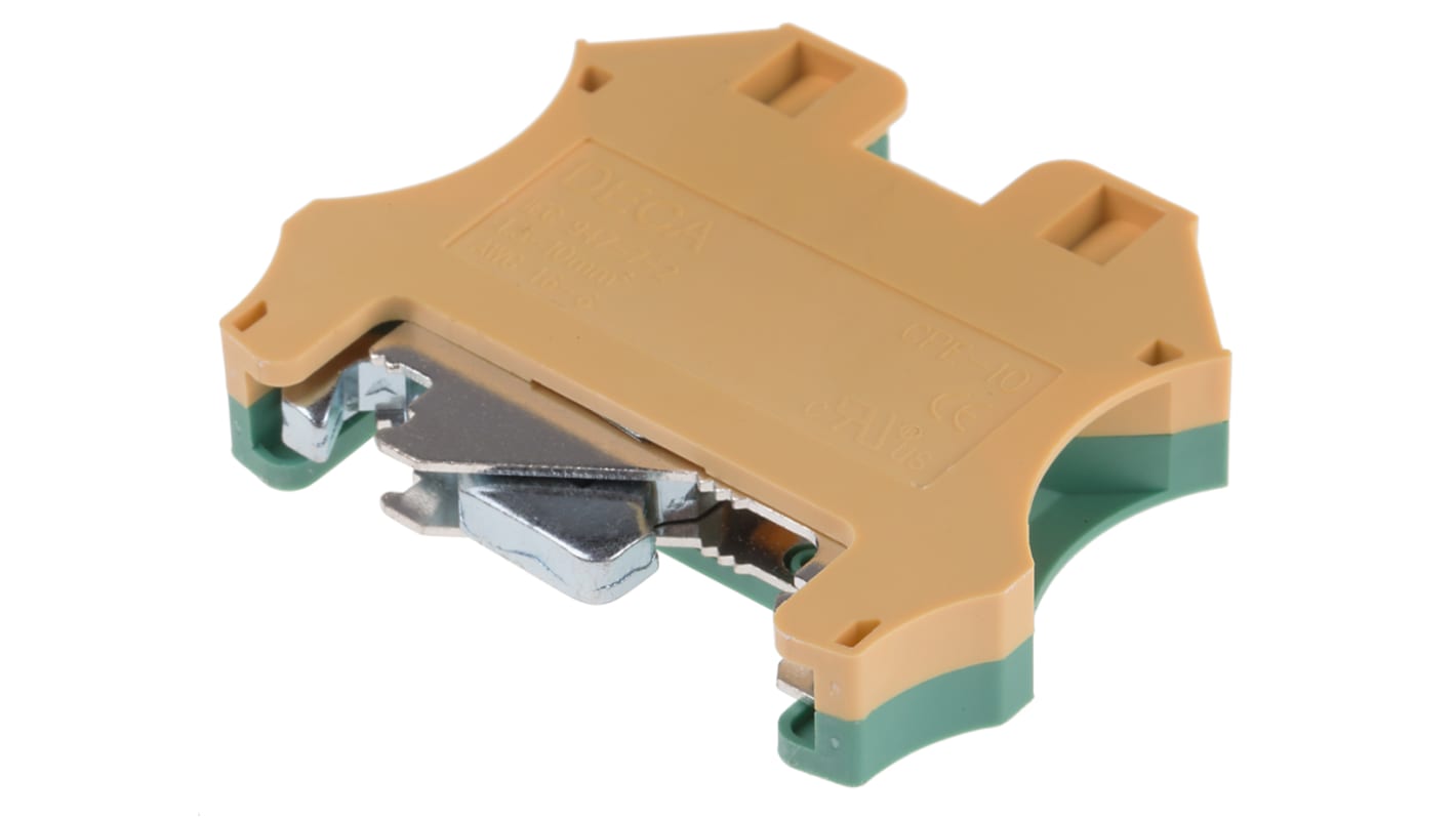 RS PRO 2-Way DIN Rail Earth Block, 1.5 to 10mm², 16 → 6 AWG Wire, Screw