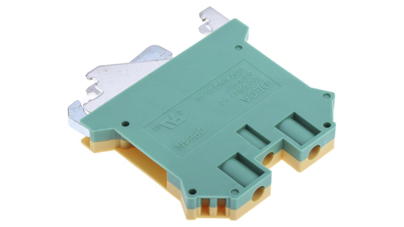 RS PRO 2-Way DIN Rail Earth Block, 0.2 to 4mm², 26 → 10 AWG Wire, Screw