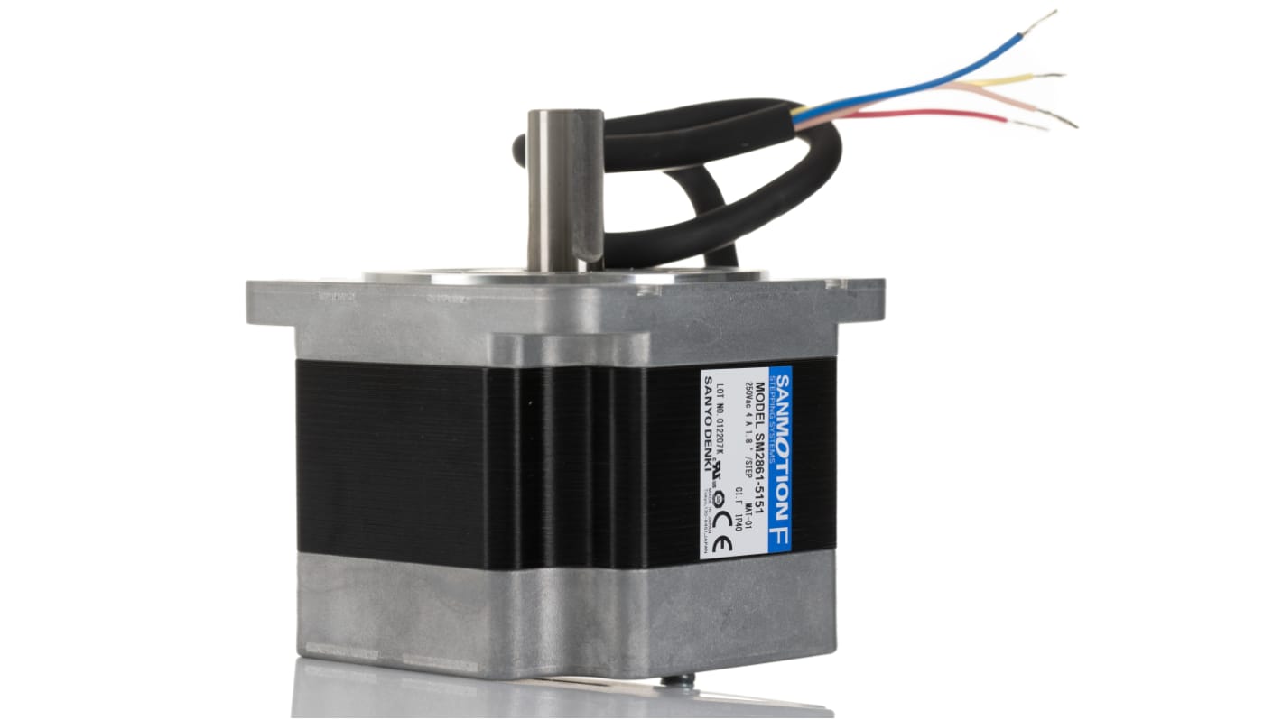 Sanyo Denki 1.8°混合单轴步进电机, 85.5 x 85.5mm, 100 V, 4 A, Φ14mm轴, SM2861系列