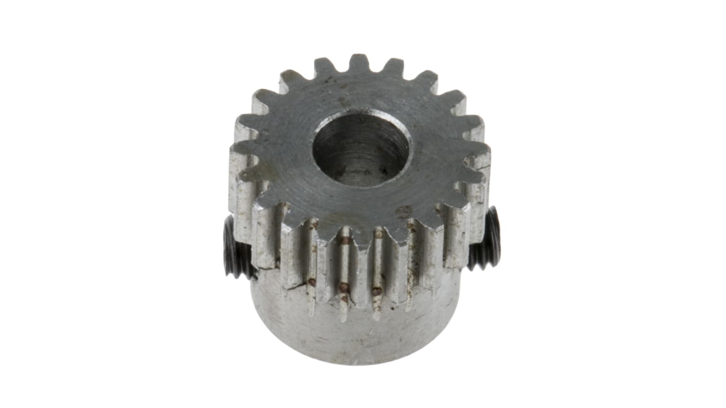 RS PRO Steel 20 Teeth Spur Gear, 0.5 Module, 4mm Bore Diam, 10mm Pitch Diam, 9mm Hub Diam