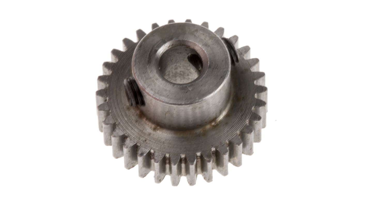 RS PRO Steel 30 Teeth Spur Gear, 0.5 Module, 4mm Bore Diam, 15mm Pitch Diam, 9mm Hub Diam