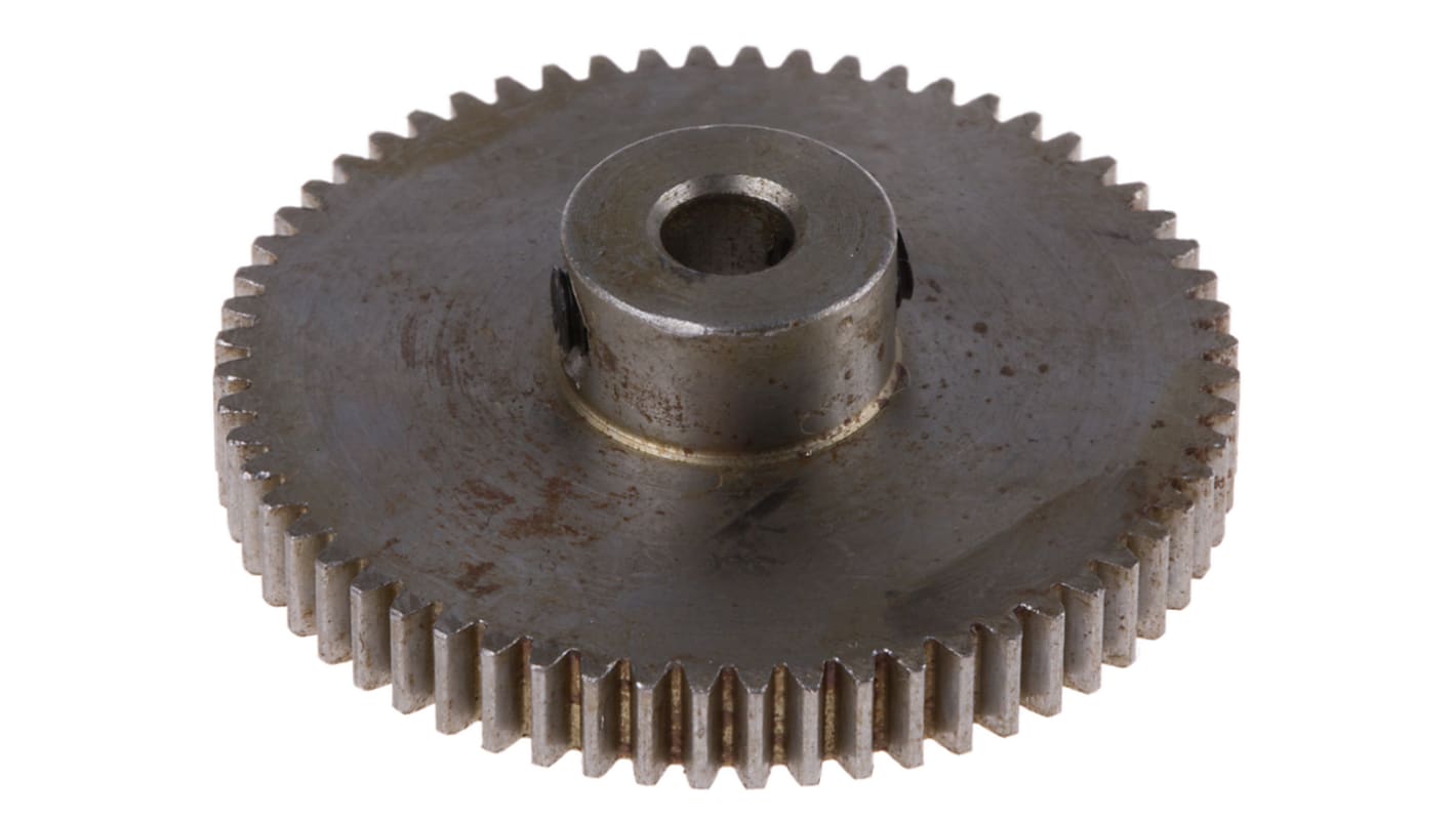 RS PRO Steel 60 Teeth Spur Gear, 0.5 Module, 4mm Bore Diam, 30mm Pitch Diam, 10mm Hub Diam