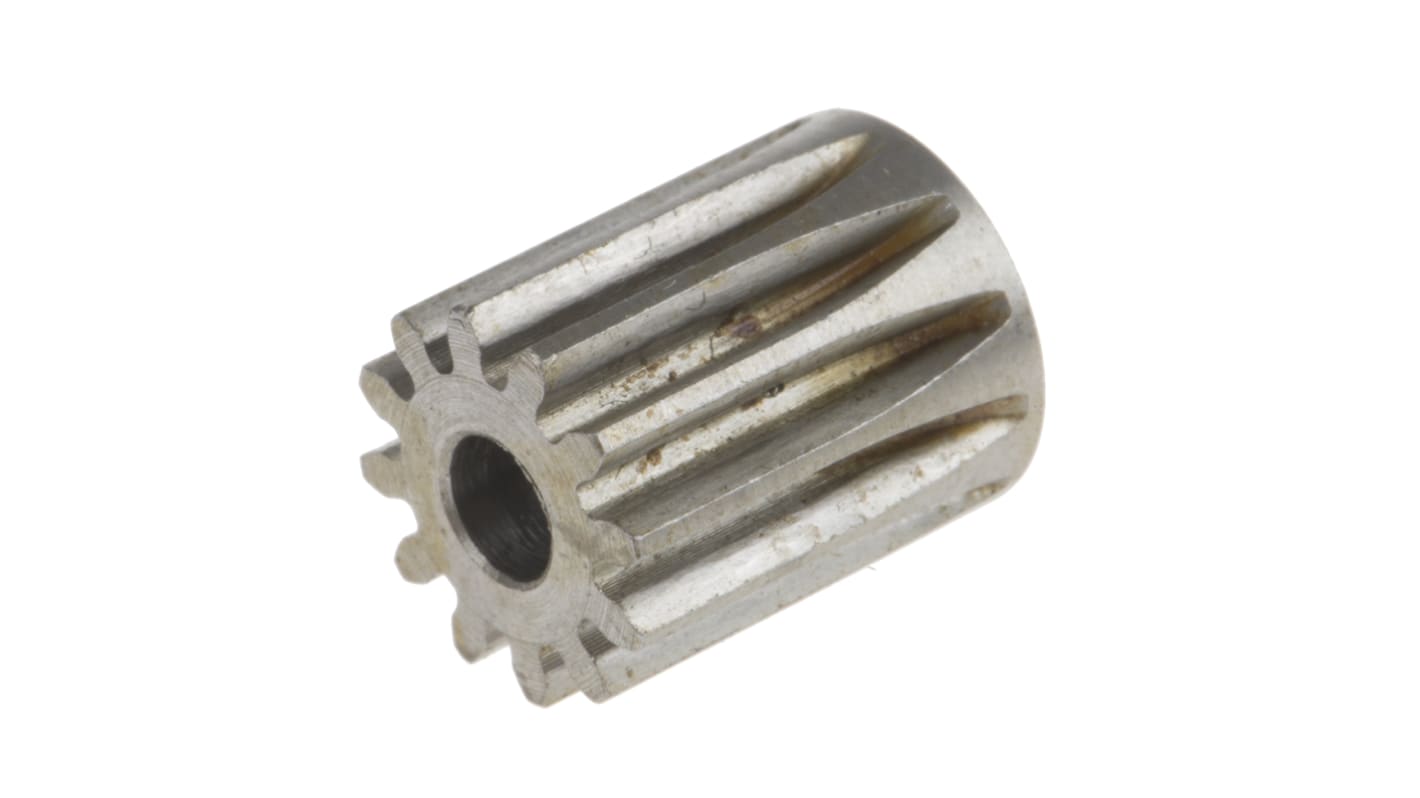 RS PRO Steel 12 Teeth Spur Gear, 0.8 Module, 4mm Bore Diam, 9.6mm Pitch Diam, 11.2mm Hub Diam
