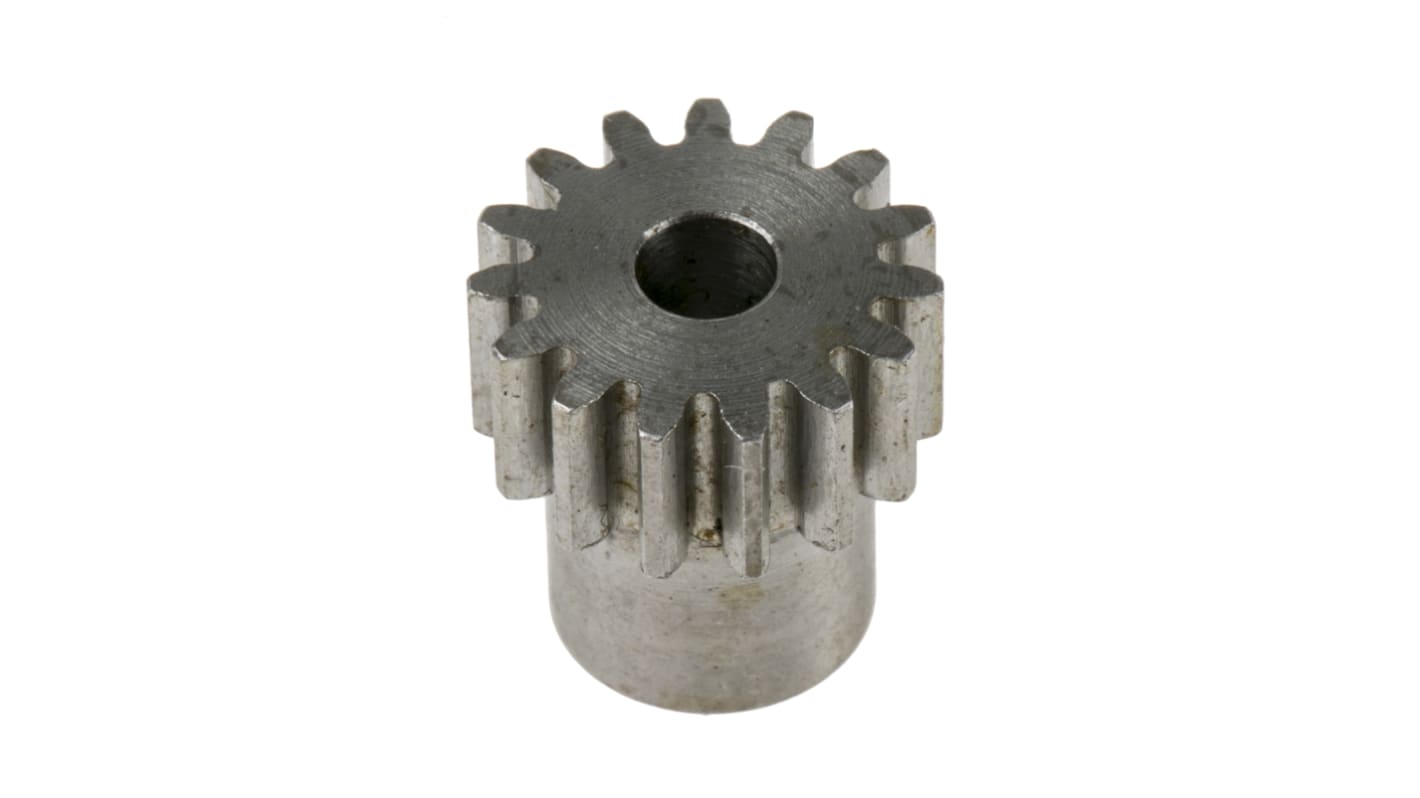 Ingranaggio cilindrico RS PRO, modulo 0.8, 15 denti, passo Ø 12mm, semigiunto Ø 9.6mm, foro Ø 4mm, in Acciaio