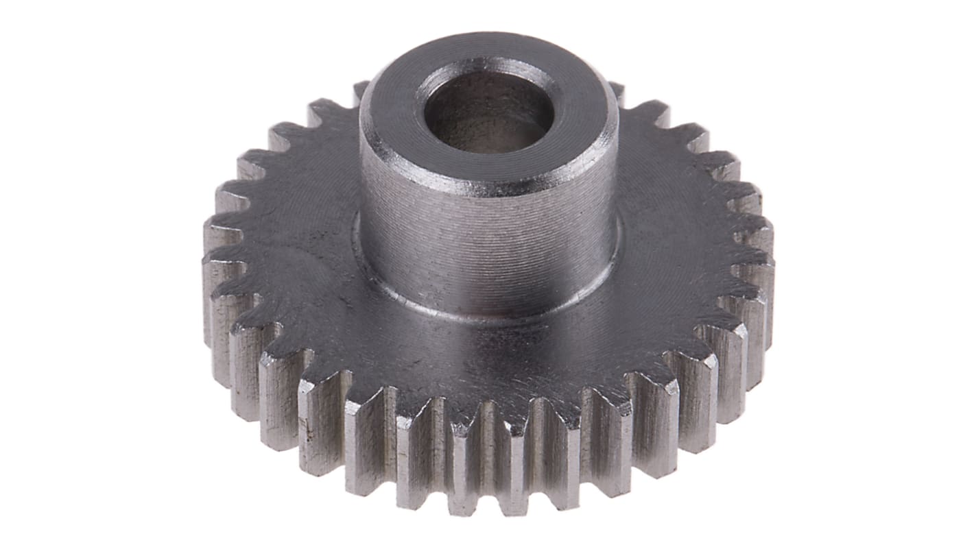 RS PRO Steel 32 Teeth Spur Gear, 0.8 Module, 6mm Bore Diam, 25.6mm Pitch Diam, 12mm Hub Diam