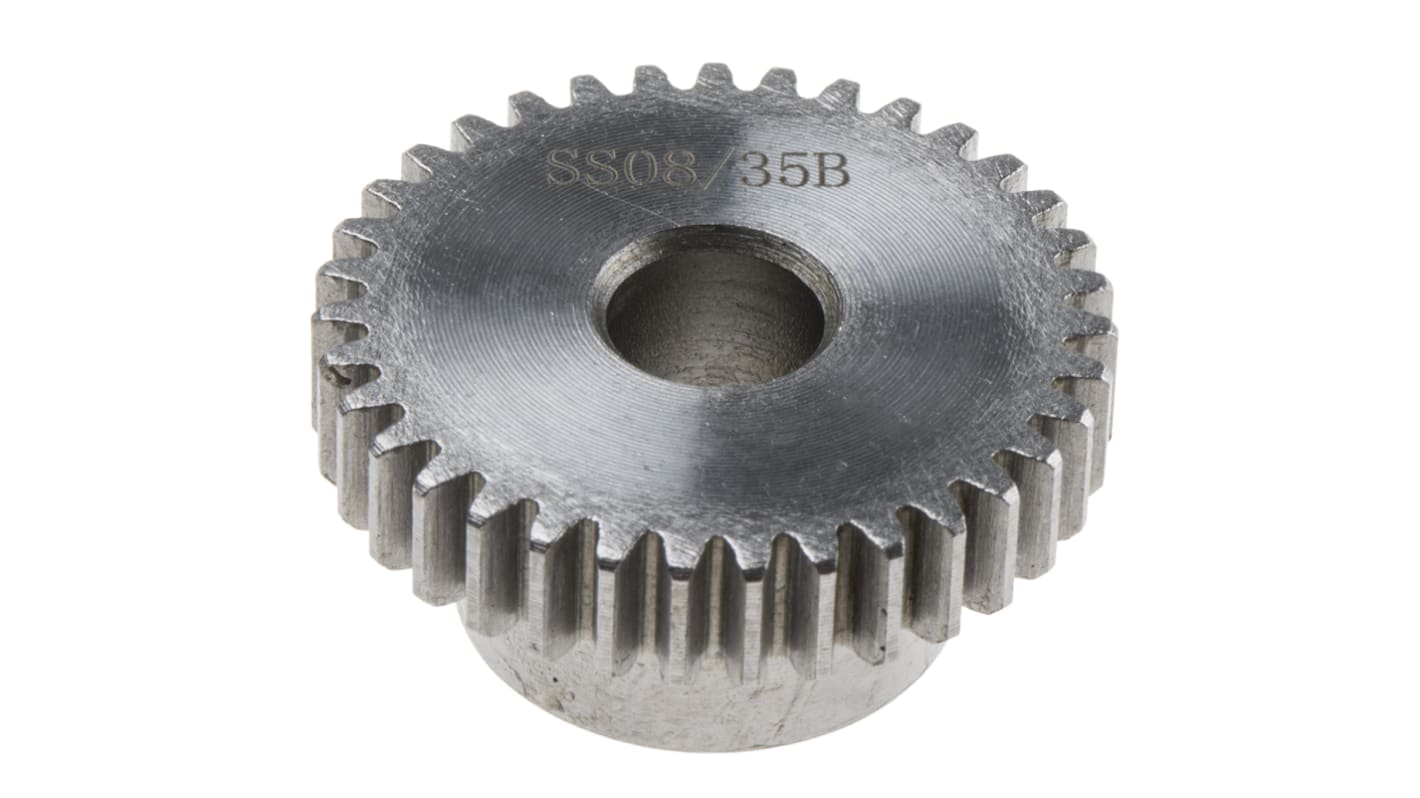 RS PRO Steel 35 Teeth Spur Gear, 0.8 Module, 8mm Bore Diam, 28mm Pitch Diam, 19mm Hub Diam