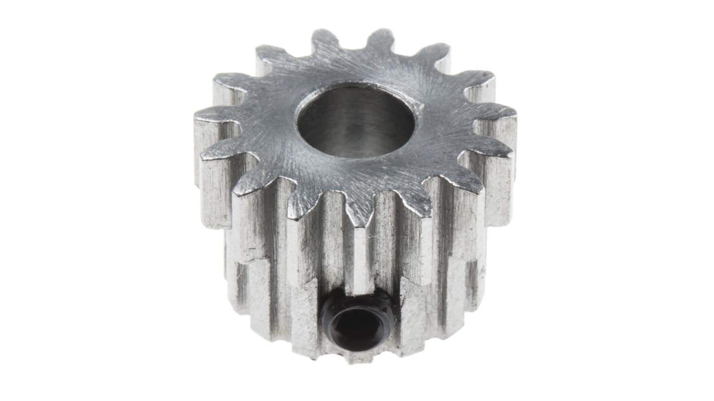 Ingranaggio cilindrico RS PRO, modulo 1, 15 denti, passo Ø 15mm, semigiunto Ø 14mm, foro Ø 6mm, in Acciaio