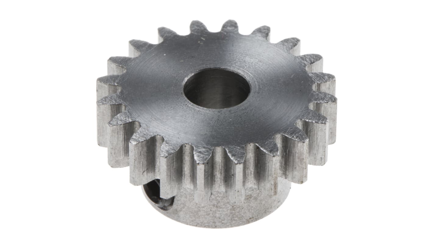 RS PRO Steel 20 Teeth Spur Gear, 1 Module, 6mm Bore Diam, 20mm Pitch Diam, 14mm Hub Diam