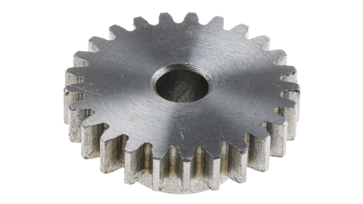 RS PRO Steel 25 Teeth Spur Gear, 1 Module, 6mm Bore Diam, 25mm Pitch Diam, 14mm Hub Diam