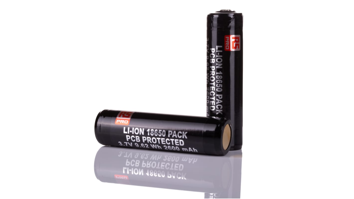 RS PRO, 3.7V, 18650, Lithium-Ion Rechargeable Battery, 2.6Ah