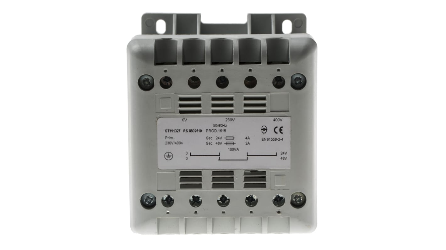 RS PRO 100VA DIN Rail Transformer, IEC 61558-2-6, 400V ac Primary, 24V ac Secondary