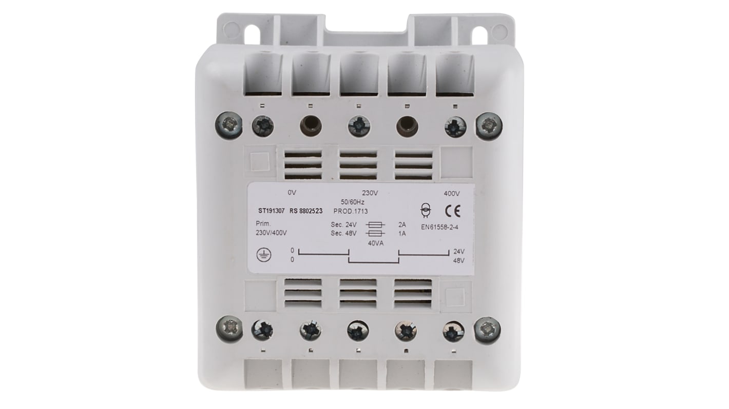 RS PRO 40VA DIN Rail Transformer, IEC 61558-2-6, 400V ac Primary, 24V ac Secondary