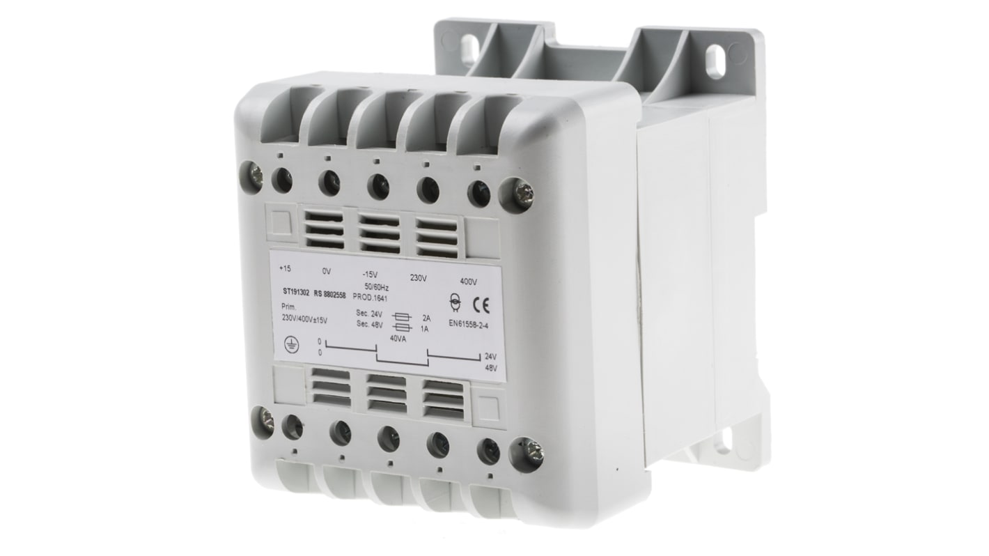 RS PRO 40VA DIN Rail Transformer, 400V ac Primary, 24V ac Secondary