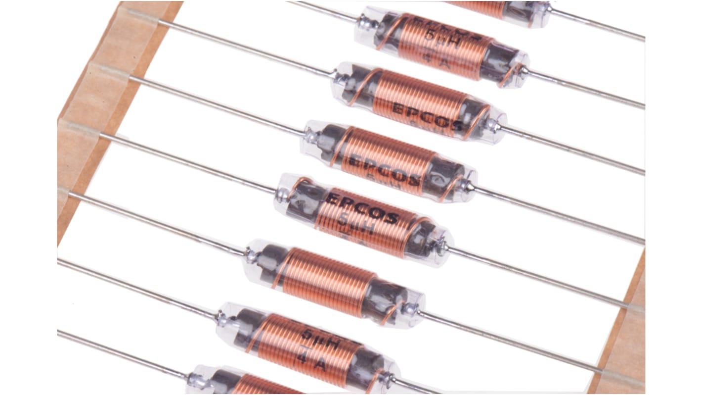 EPCOS 5 μH ±20% Carbonyl Iron Leaded Inductor, Max SRF:87MHz, 4A Idc, 34mΩ Rdc 500 V ac, VHF