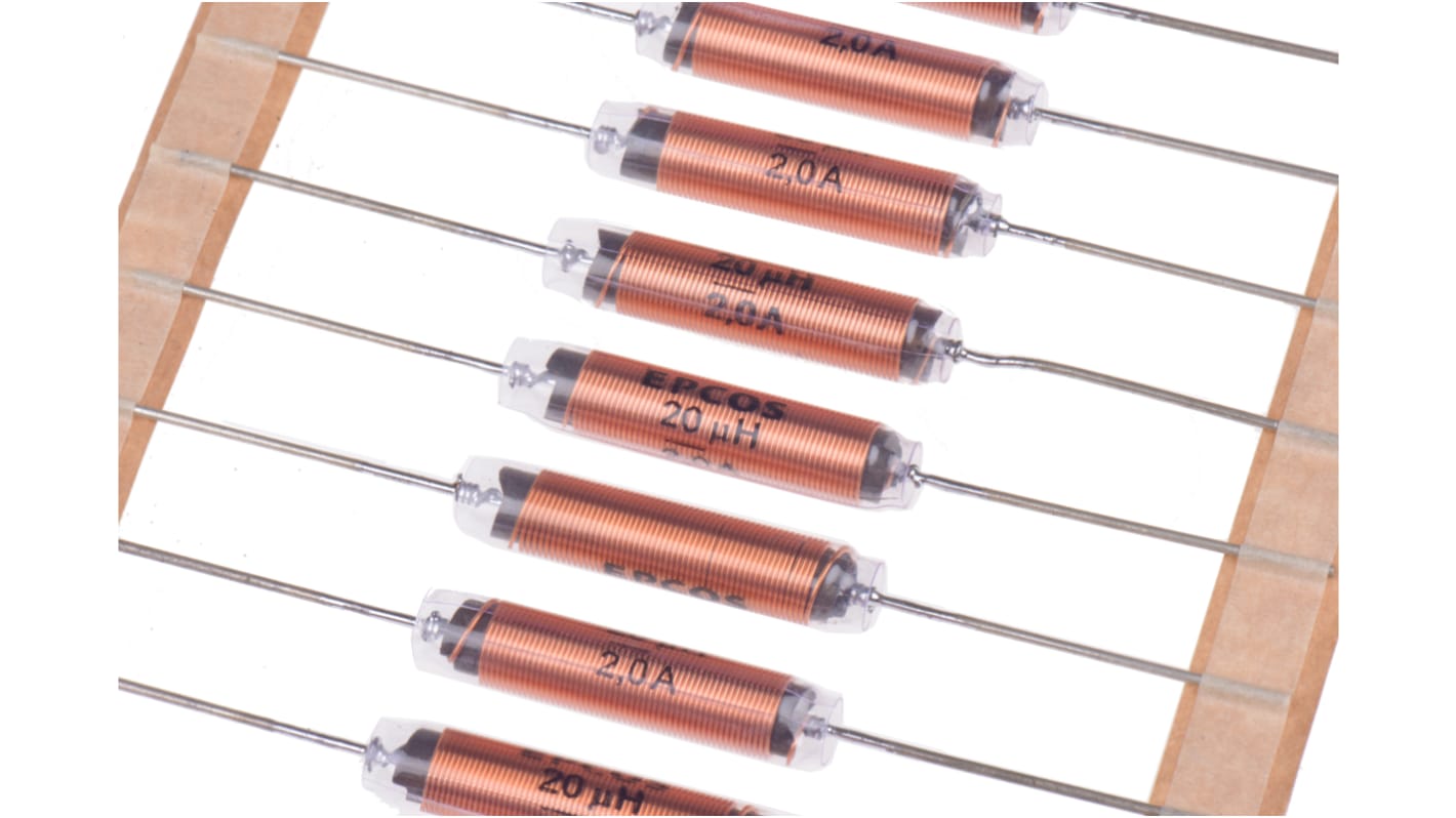 EPCOS 20 μH ±20% Carbonyl Iron Leaded Inductor, Max SRF:59MHz, 2A Idc, 150mΩ Rdc 500 V ac, VHF