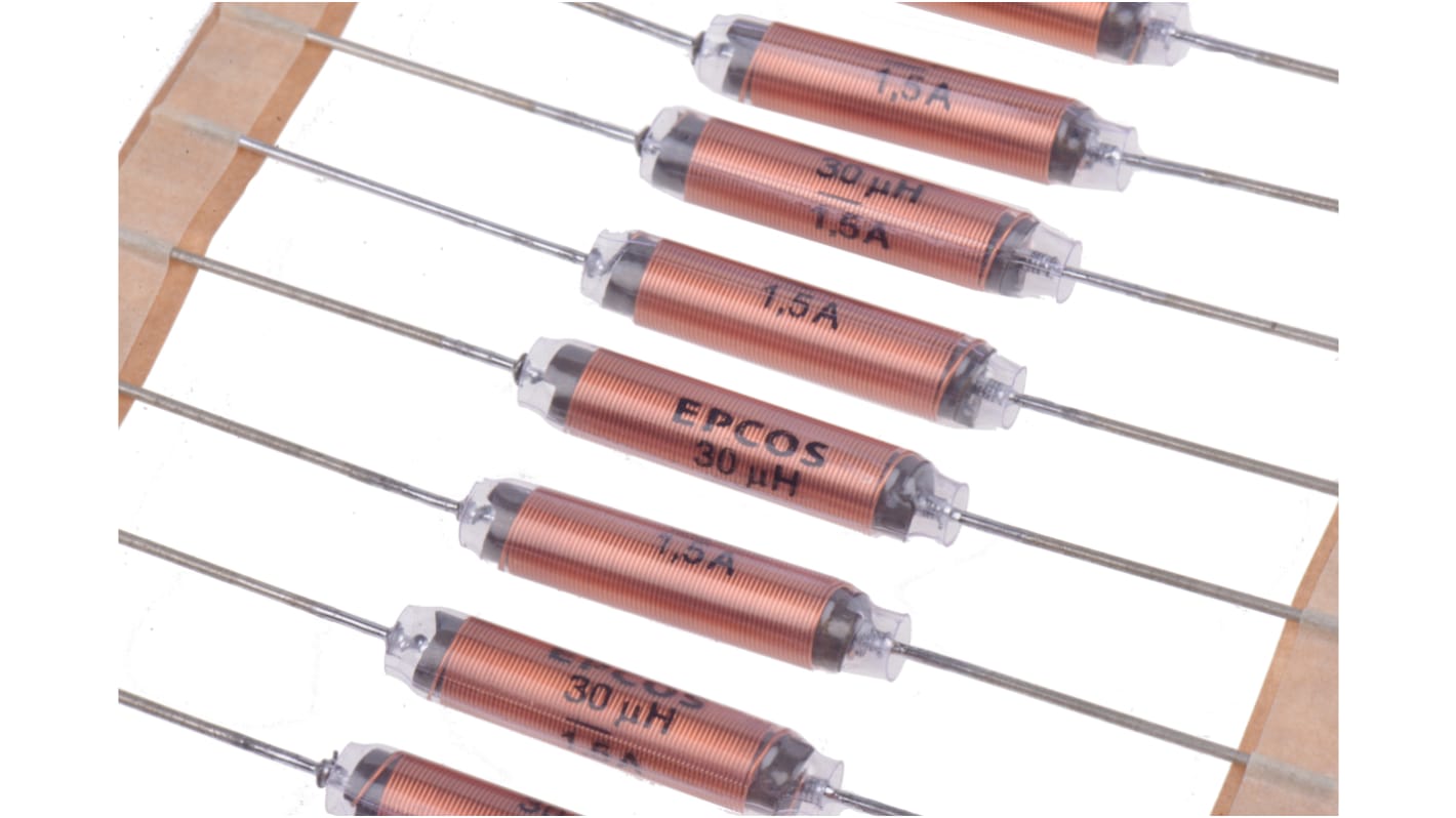 EPCOS 30 μH ±20% Carbonyl Iron Leaded Inductor, Max SRF:44MHz, 1.5A Idc, 300mΩ Rdc 500 V ac, VHF