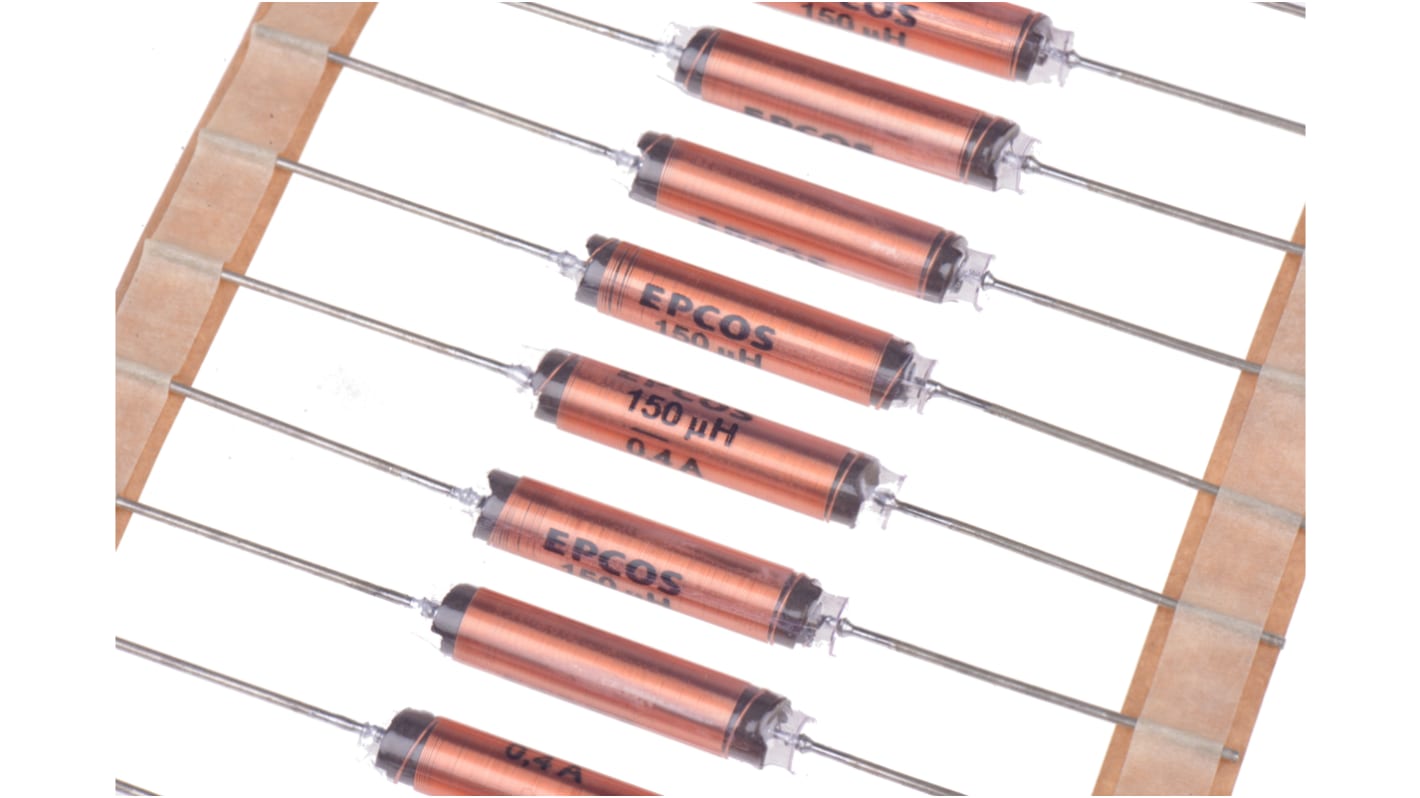 EPCOS 150 μH ±20% Carbonyl Iron Leaded Inductor, Max SRF:18MHz, 400mA Idc, 3.5Ω Rdc, VHF