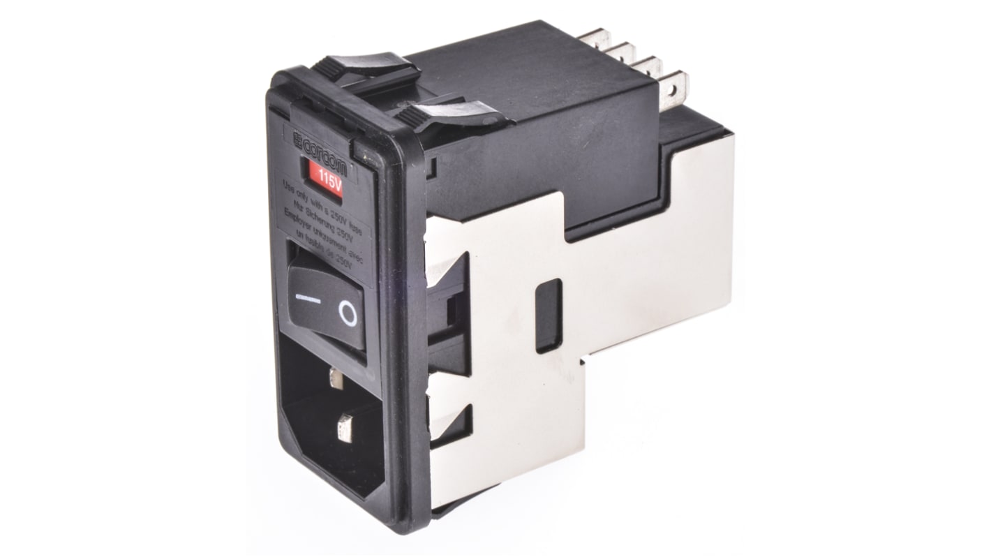 TE Connectivity 10A, 120 V ac, 250 V ac Male Snap-In IEC Filter 2 Pole 5-6609107-3, Spade 2 Fuse