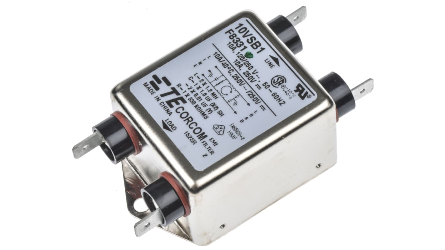 TE Connectivity, Corcom SB 10A 250 V ac 50/60Hz, Flange Mount RFI Filter, Fast-On, Single Phase