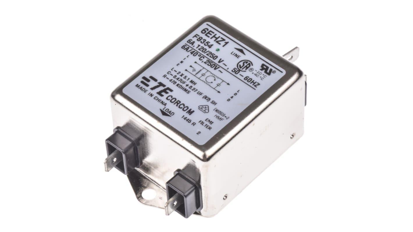 TE Connectivity, Corcom HZ 6A 250 V ac 50 Hz, 60 Hz, Flange Mount RFI Filter, Spade, Single Phase