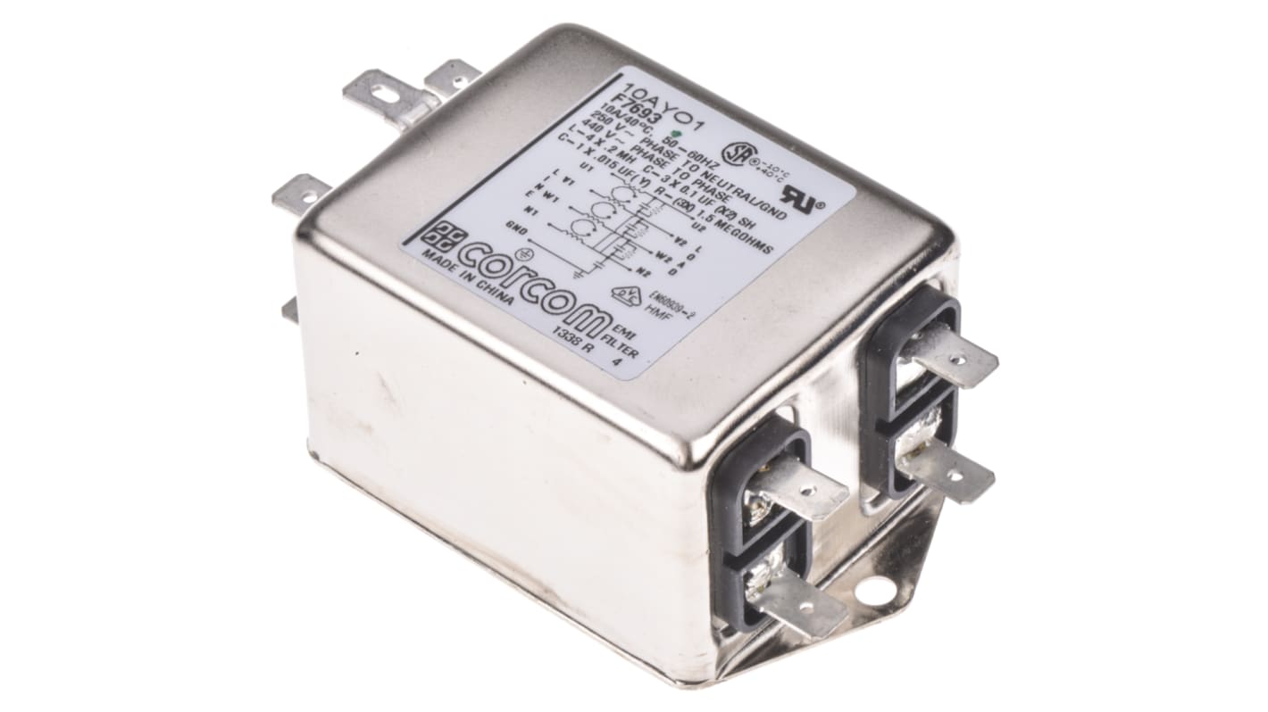 TE Connectivity, Corcom AYO 10A 250 V ac 50Hz, Flange Mount RFI Filter, Spade 3 Phase