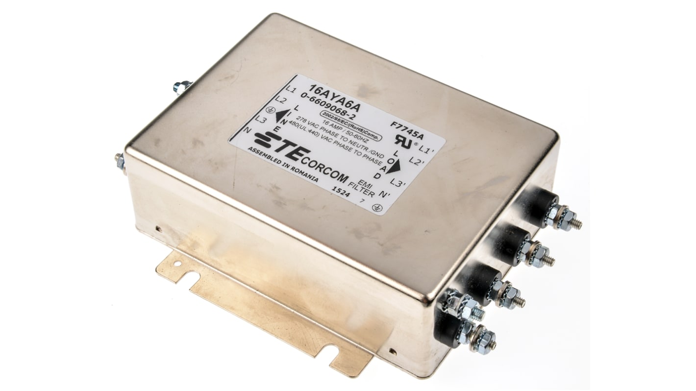 TE Connectivity, Corcom AYA 16A 250 (PH → G) V ac, 440 (PH → PH) V ac 50Hz, Flange Mount RFI Filter,