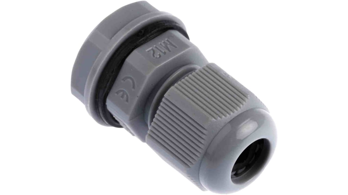 HellermannTyton NGM Series Grey Nylon Cable Gland, M12 Thread, 3mm min., 6.5mm max., IP68