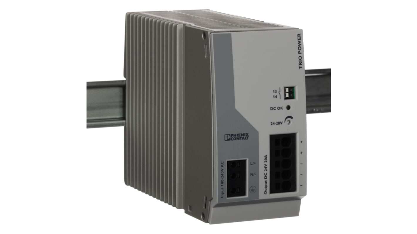 Phoenix Contact TRIO POWER Switched Mode DIN Rail Power Supply, 85 → 264V ac ac Input, 24V dc dc Output, 20A