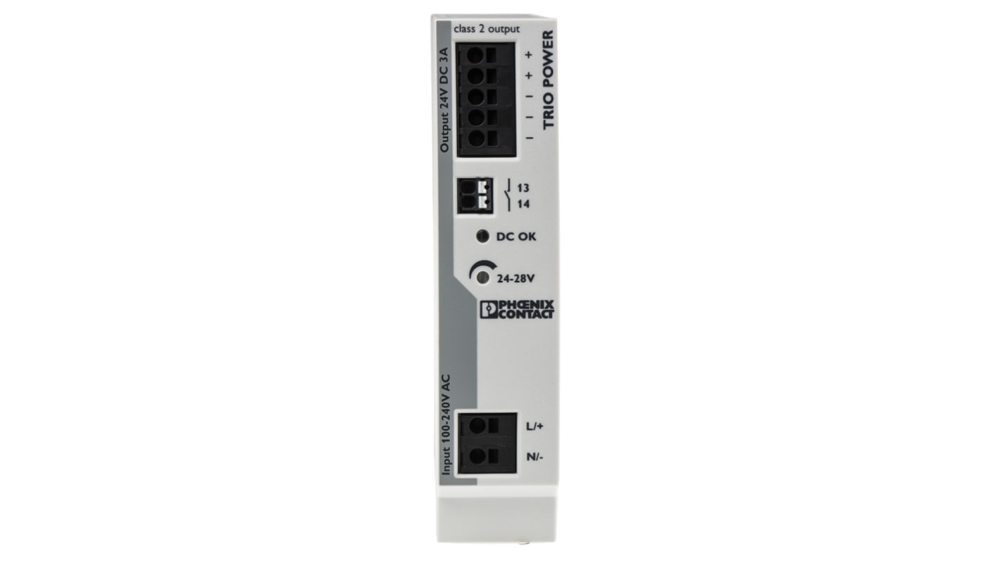 Alimentation pour rail DIN Phoenix Contact, série TRIO-PS-2G/1AC/24DC/3/C2LPS, 85 → 264V c.a.in, 24V c.c.out 3A,