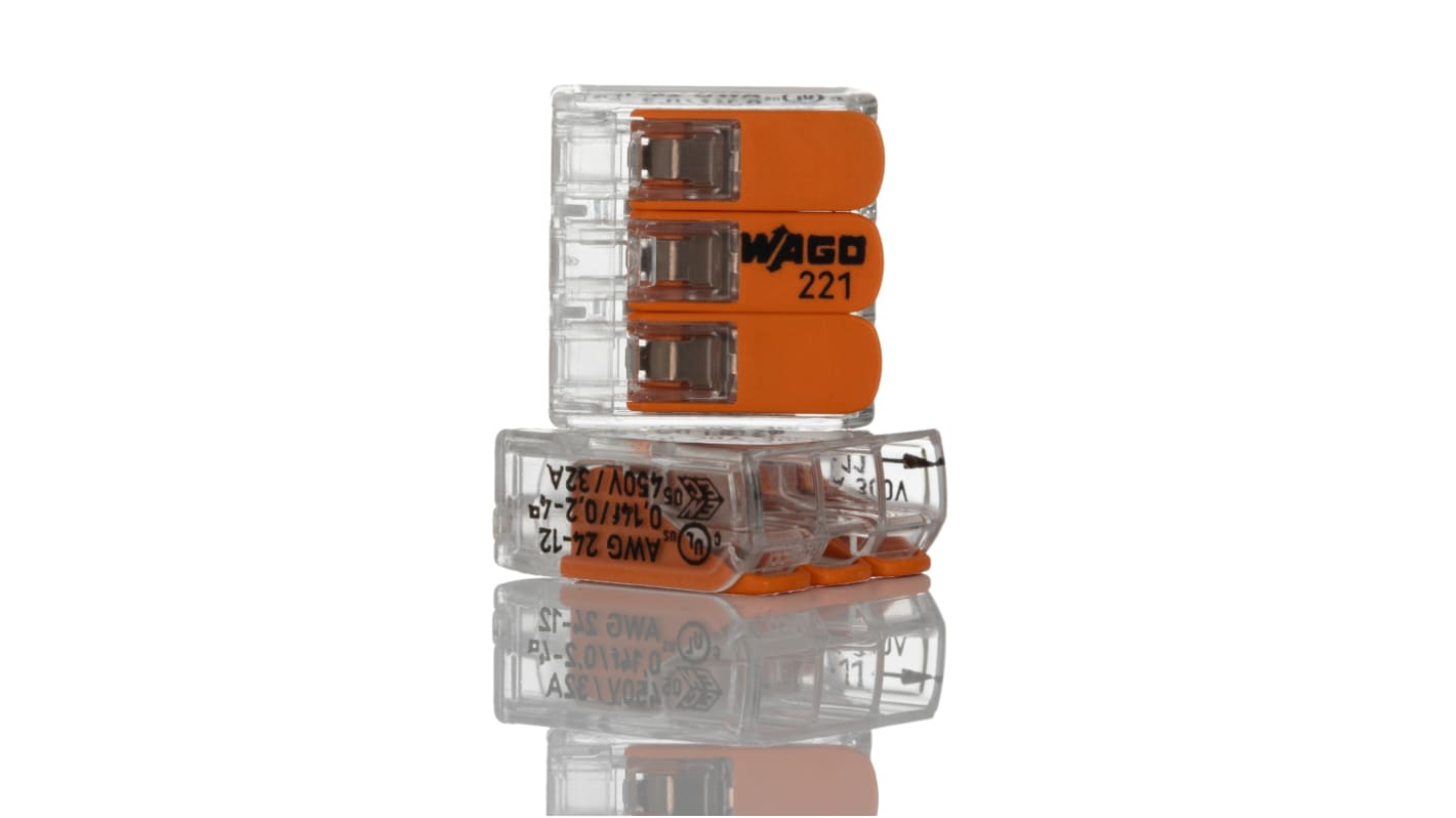 Connettore a leva WAGO, 3 vie, per cavi 24 → 12 AWG