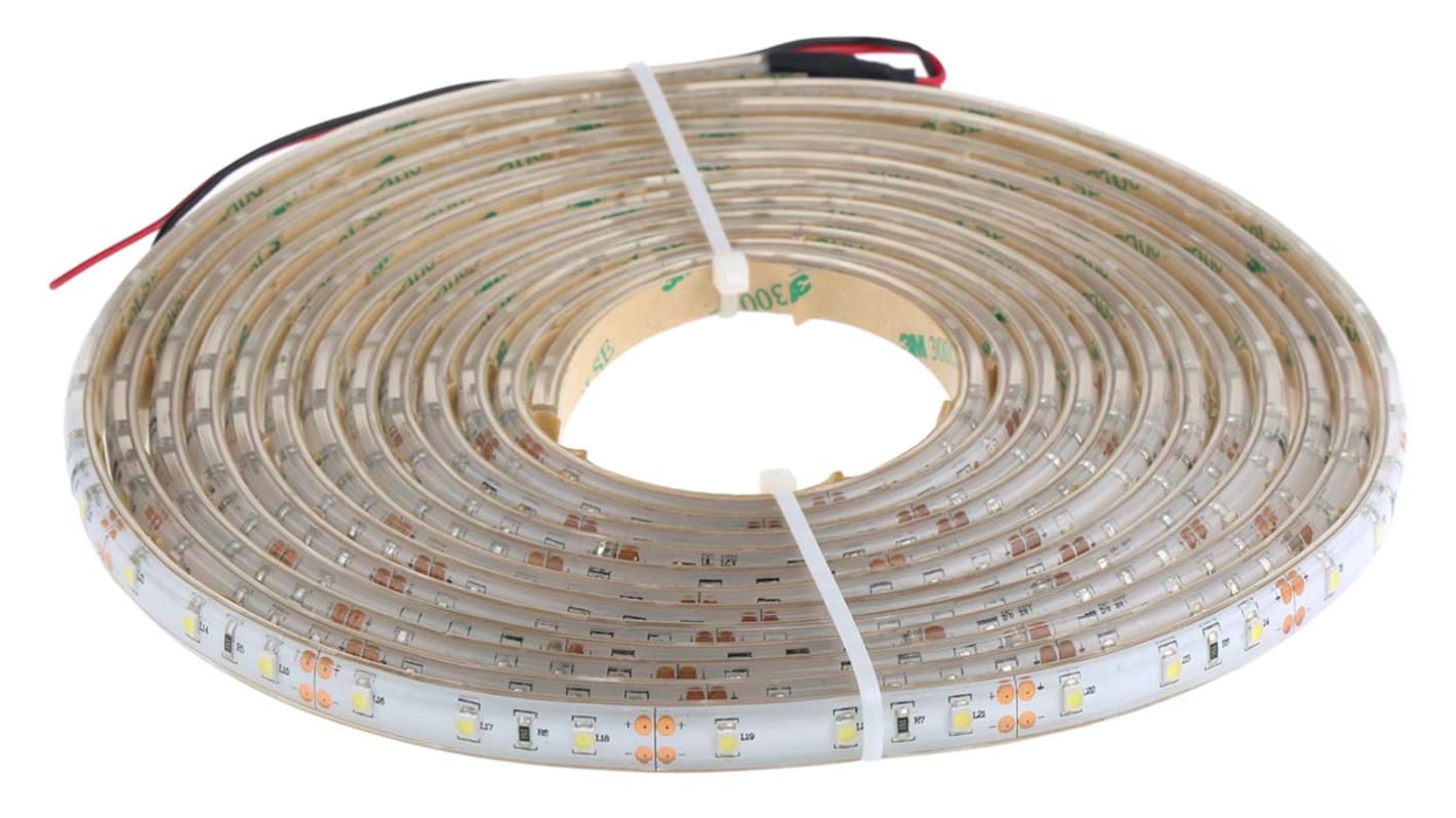 RS PRO 12V White LED Strip Light, 5500 → 7000K Colour Temp, 5m Length